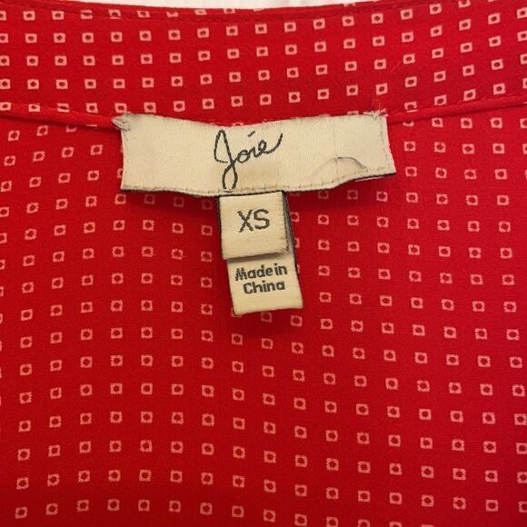 Joie Page Red & White Printed Silk Blouse - Picture 2 of 7